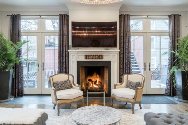 Cozy living room with a fireplace